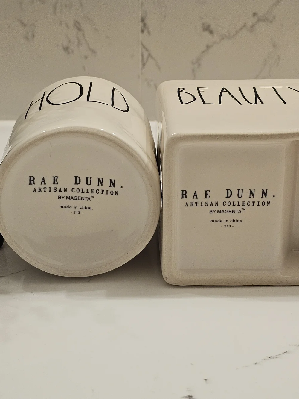 Rae Dunn Ceramic 'Beauty Box' & 'Hold' Organizer Set
